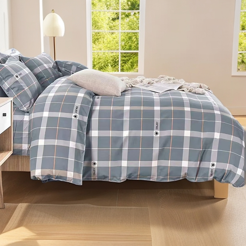 【心恋灰格】2米*2.3米四季简约磨绒透气柔软印花水洗斜纹大床单