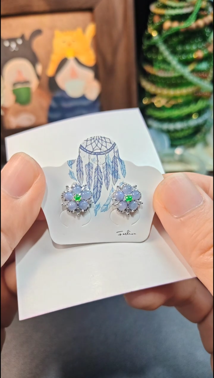 银S925镶嵌翡翠耳饰翡翠耳饰S925银镶嵌