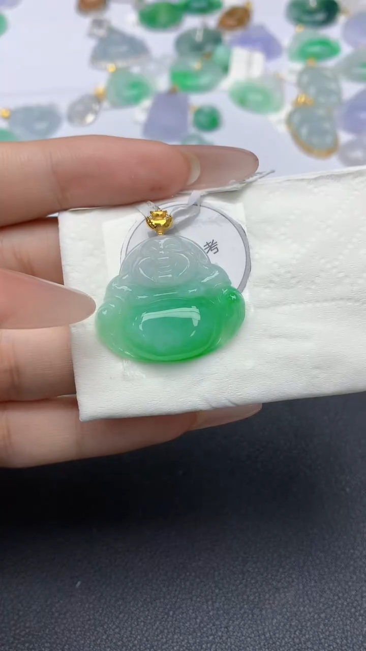 翡翠18K金镶嵌颈饰天然缅甸a货翡翠百元以上9元证书费自理