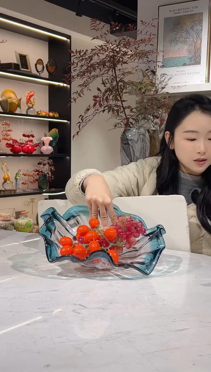 【闪购商品】琉璃蓝色荷叶果盘