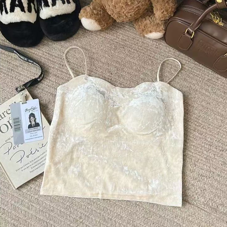丝绒吊带背心女秋冬季新款修身百搭内搭外穿上衣#011