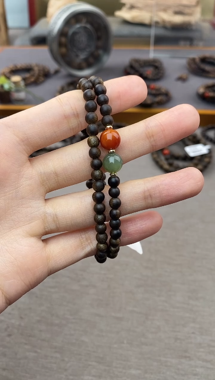 【闪购商品】沉香手串越南芽庄白棋0.4+配饰 沉水双圈款