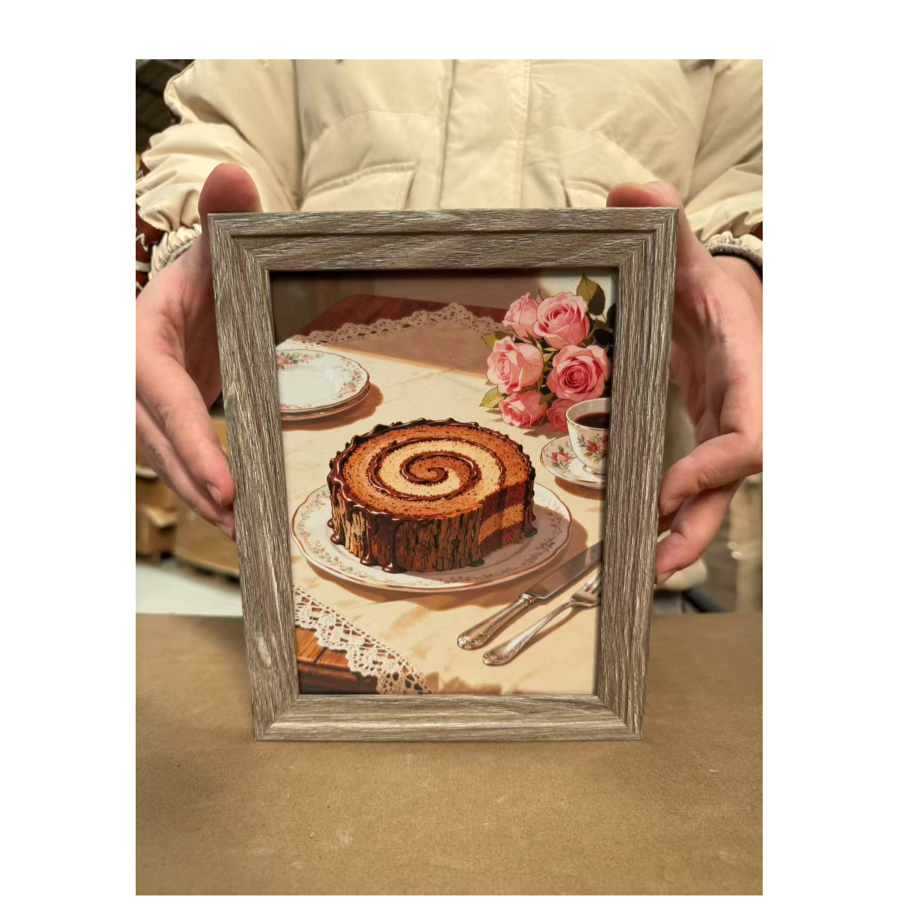 SJ-8寸-612B-106小蛋糕灰色相框摆台