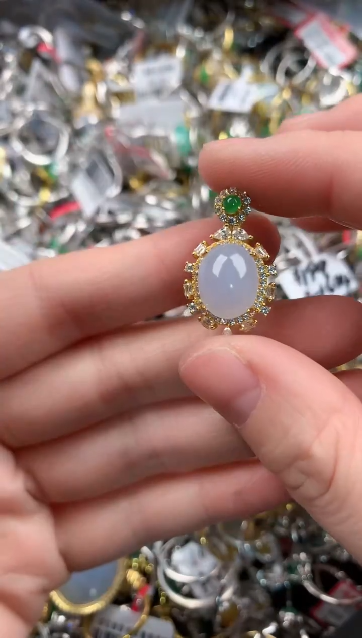 银S925镶嵌戒指翡翠11  7