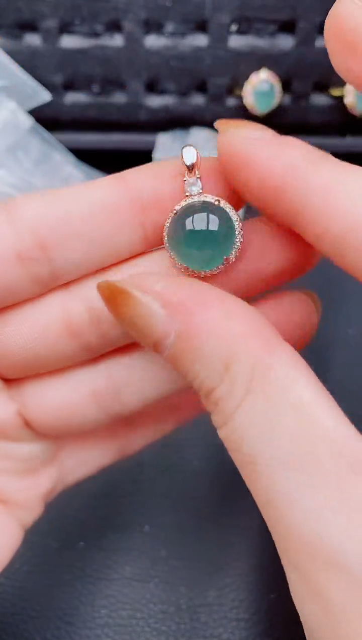 【闪购商品】翡翠颈饰银S925镶嵌天然a货翡翠1069