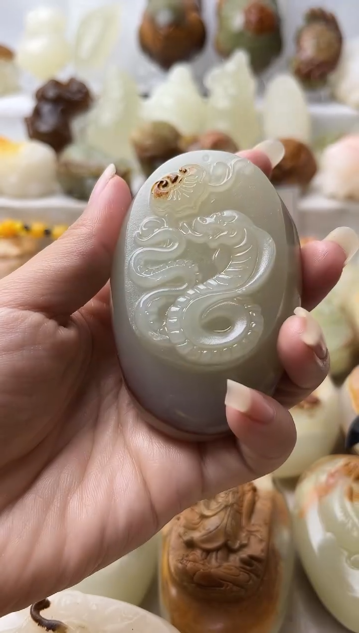 石材方解石手把摆件打孔穿绳不退换蛇