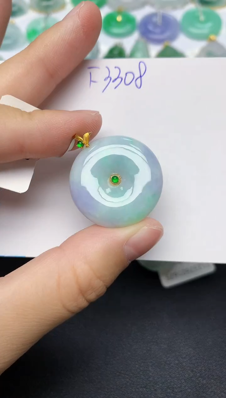 颈饰18K金镶嵌翡翠天然缅甸A货翡翠百元以上9元证书费自理