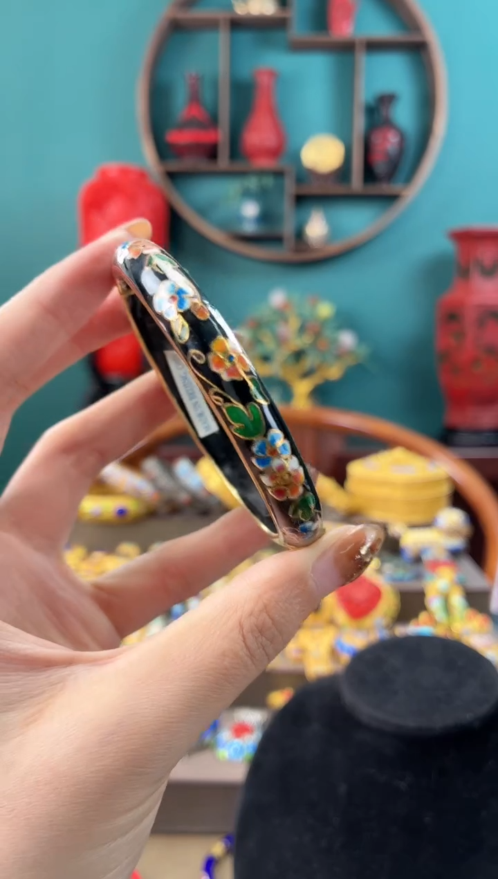 非遗手工景泰蓝开口碎花镯子