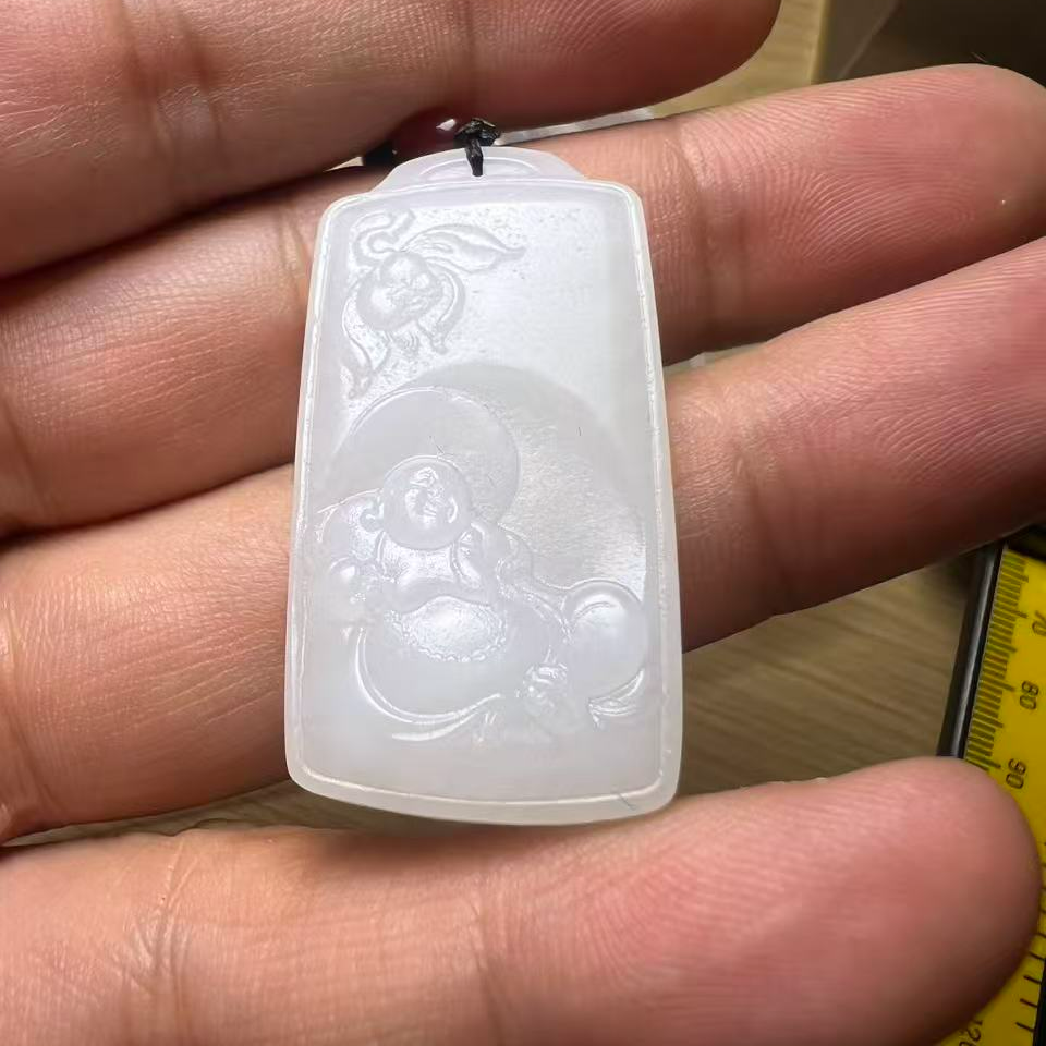 和田玉青海料方牌佛公