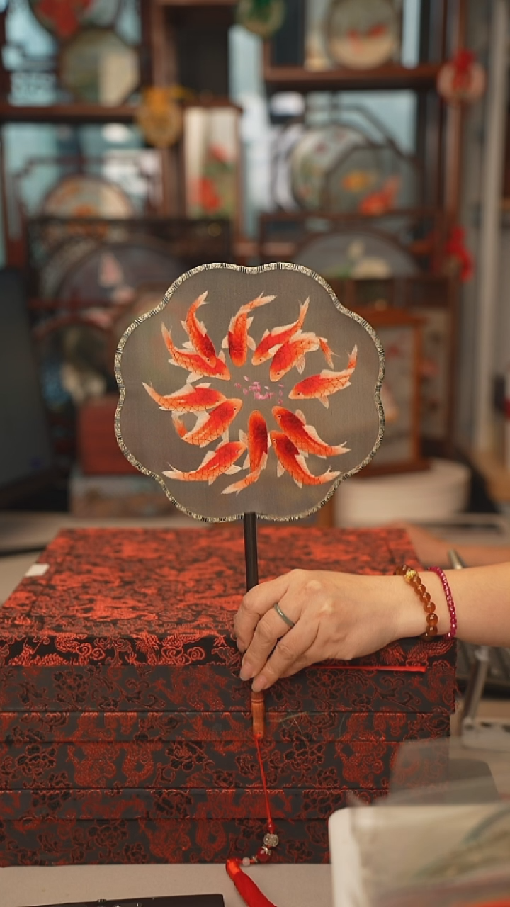 扇子团扇 绣花双面非遗