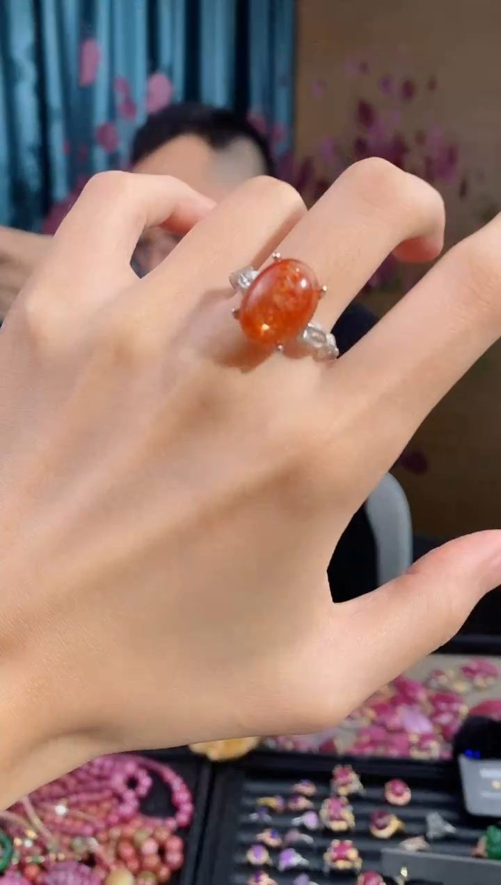 戒指银S925镶嵌长石214金太阳