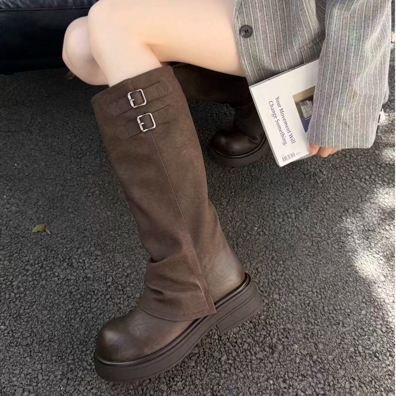 【欧洲站高奢女鞋尾单】95-8537高品质设计骑士长筒靴薄绒时装靴