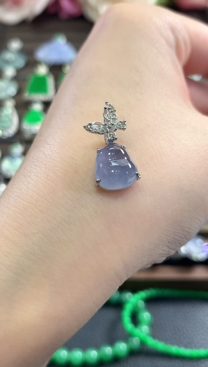 吊坠(不含链)18K金镶嵌翡翠d22 紫货有色差