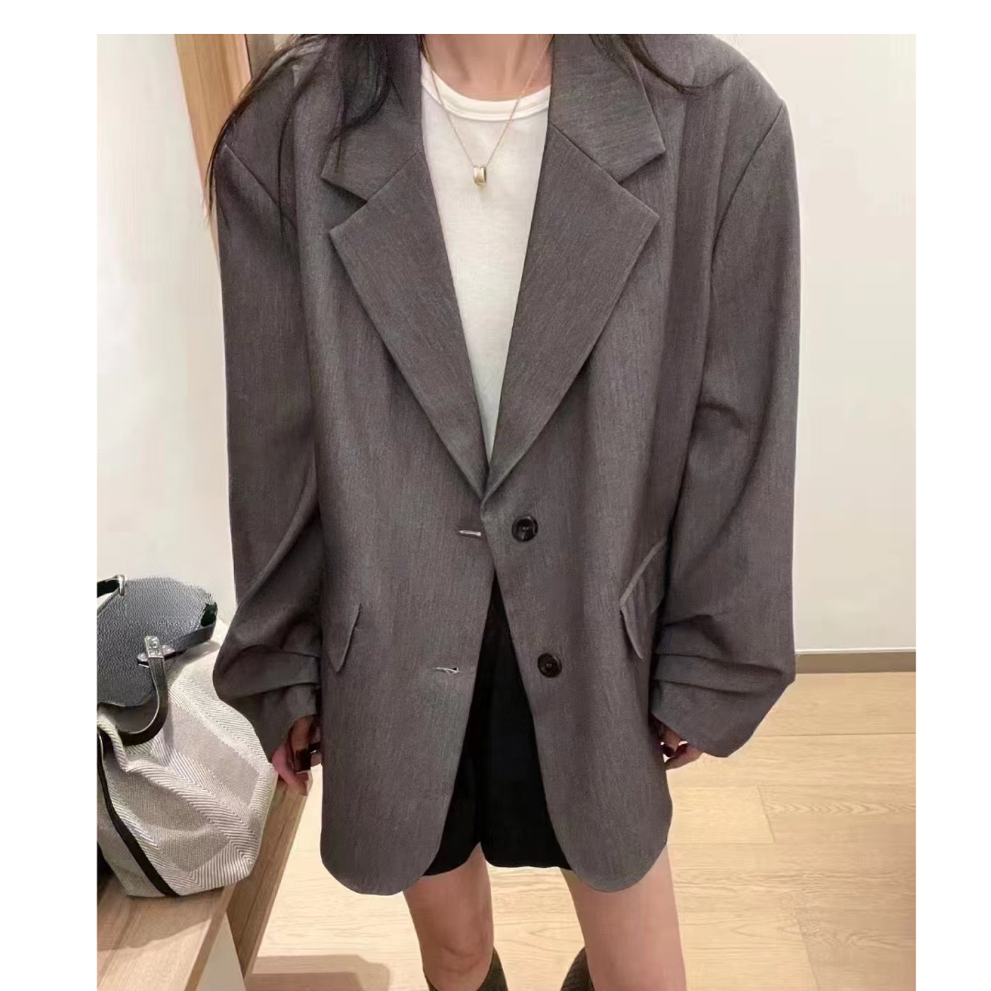 黑屿白/141 女中长款春季简约西装小西装韩版春秋设计感休闲