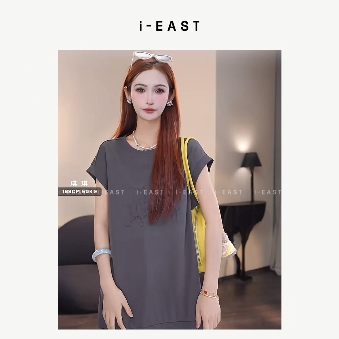 i-EAST QQ 大小姐登场~纯色设计感短袖连衣裙-5X Q13949