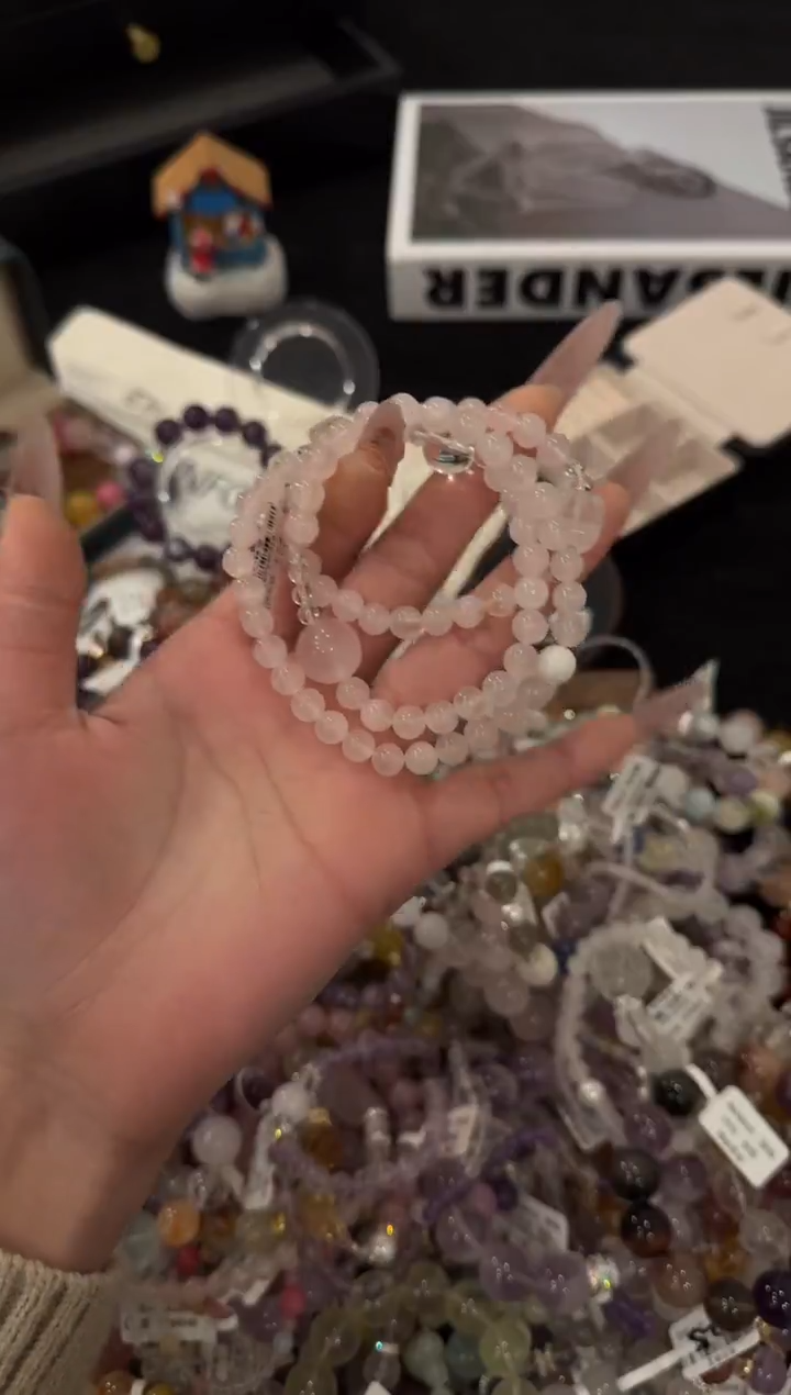 未镶嵌手链水晶粉水晶三圈x2855