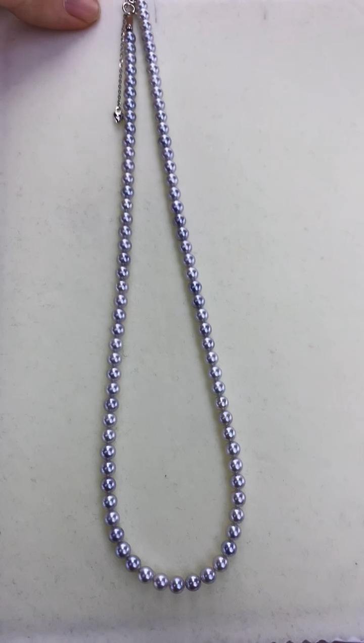 银S925镶嵌DA海水珍珠X066 灰珠串链4.5-5MM