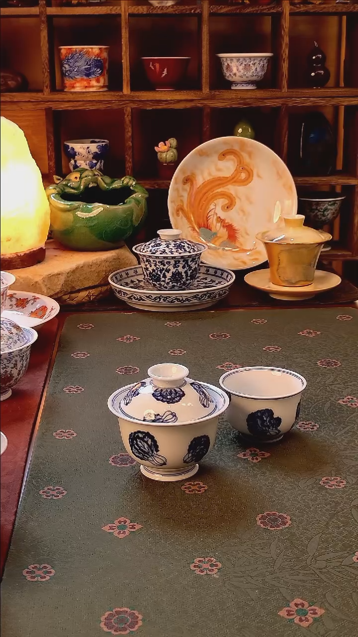 【手工手绘白菜盖碗+主人杯】