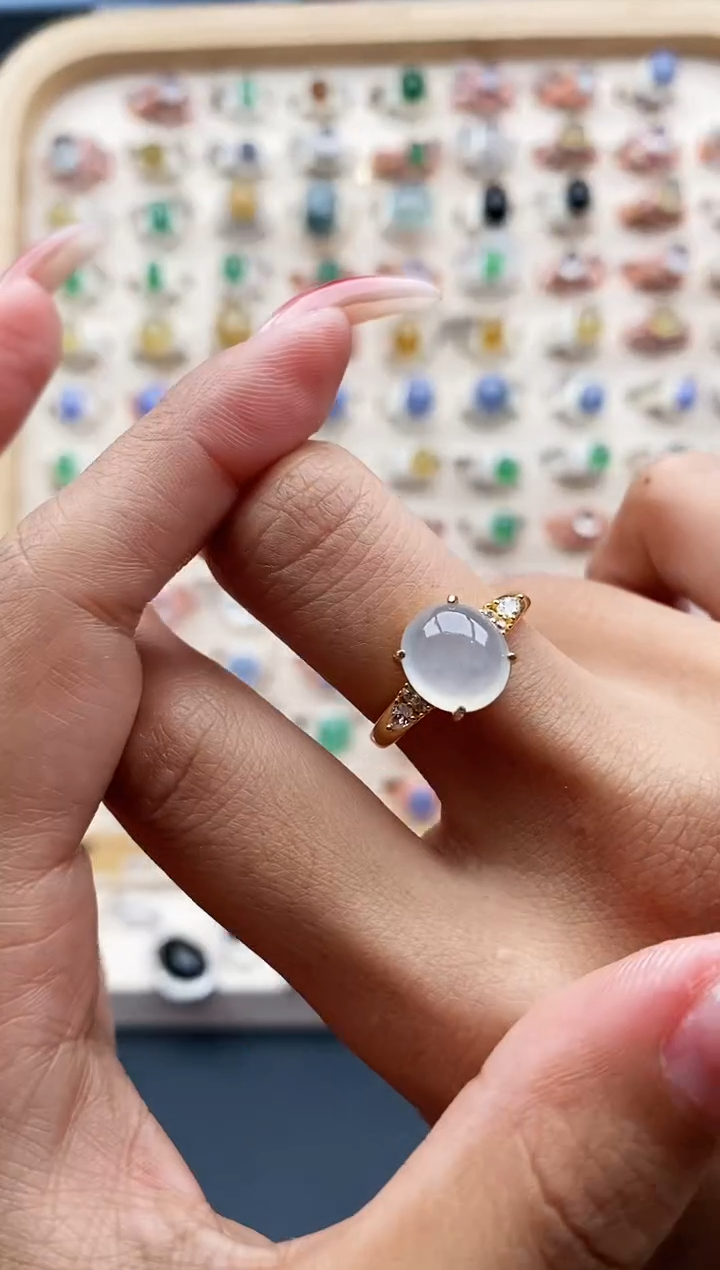 【闪购商品】翡翠戒指银S925镶嵌缅甸天然A货翡翠333  9+5