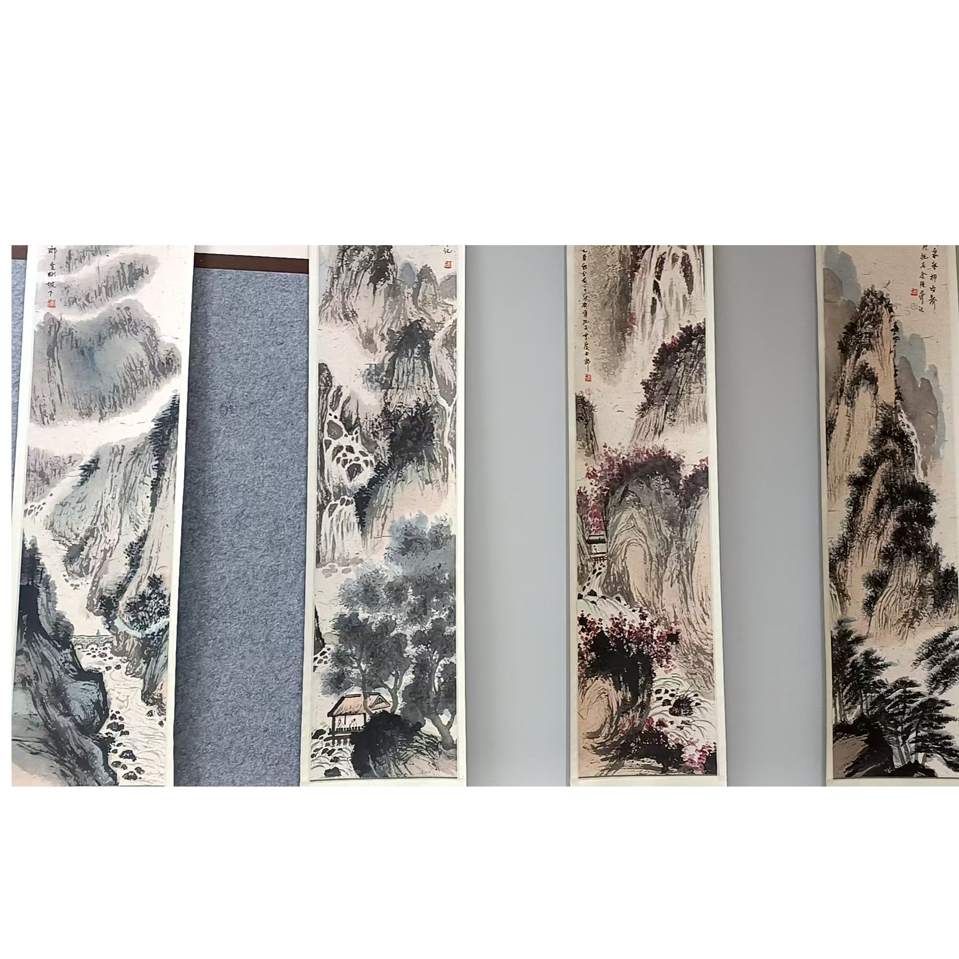 傅   山水四条屏135*32*4带证书