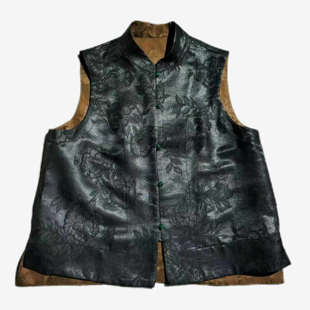 【50皮子料】50姆米重磅皮子老油料香云纱马甲上衣时尚女士无袖立领