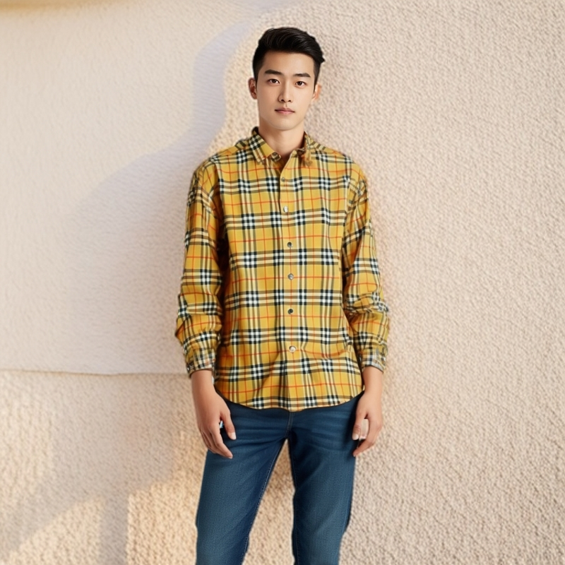 99新 BURBERRY/博柏利 /衬衫/经典格纹翻领长袖衬衫/休闲/0001372