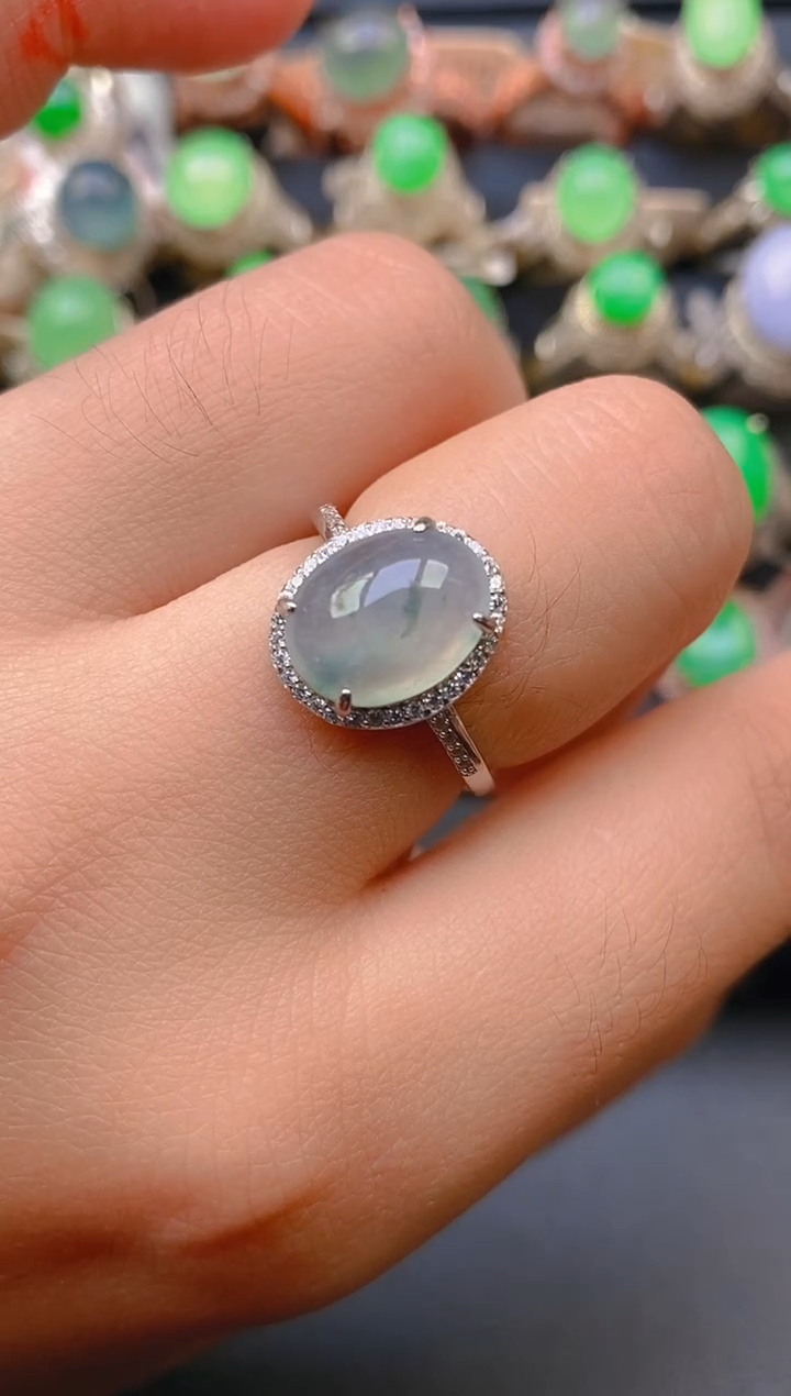 【闪购商品】翡翠戒指银S925镶嵌天然A货翡翠1