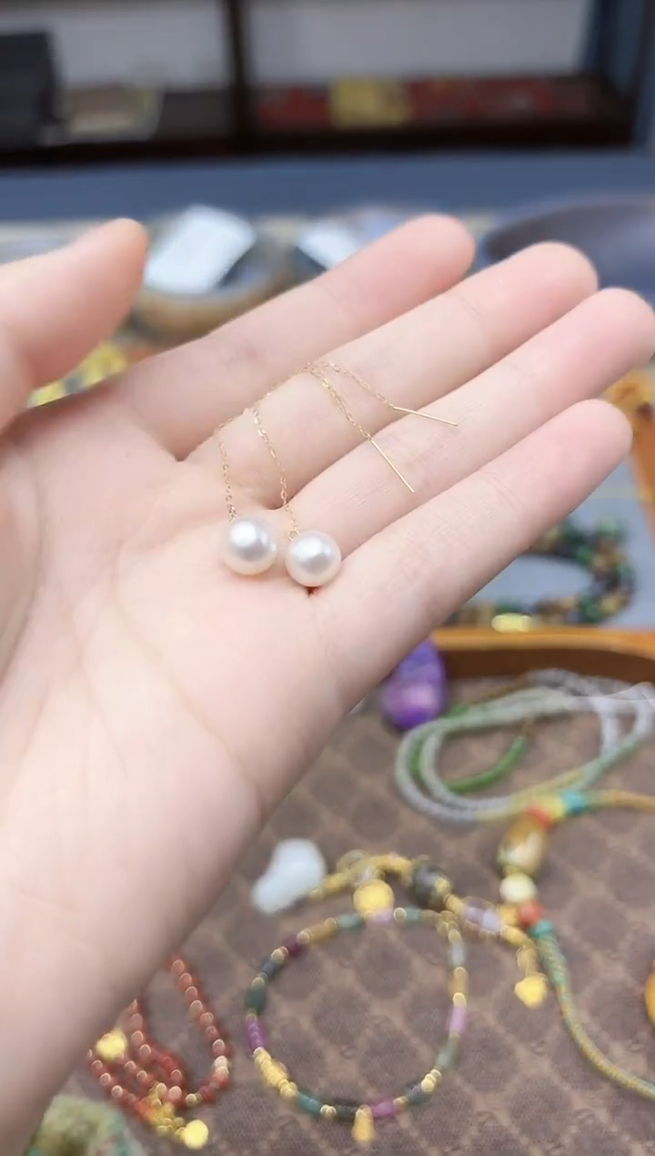 18K金镶嵌耳钉淡水珍珠18K金珍珠耳线GW