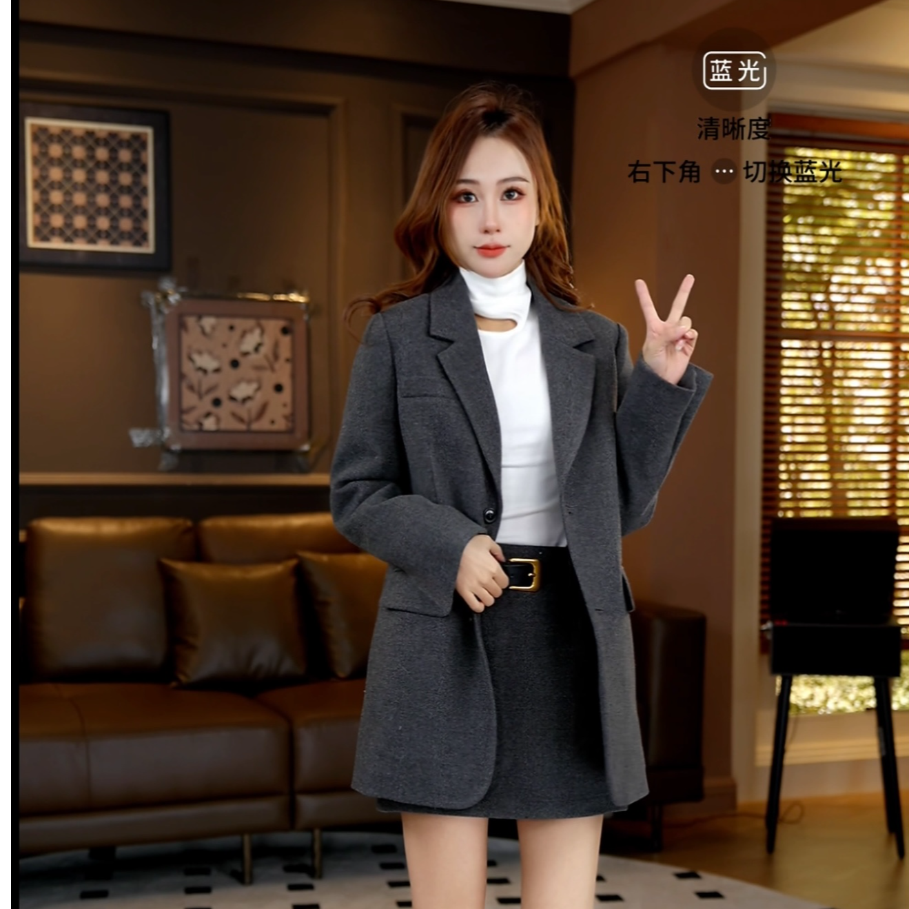 思思小个子女装【韩系时髦气质呢子中长款羽绒西装半身裙】25F813