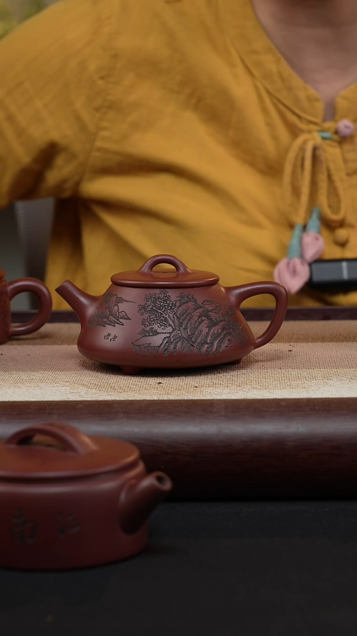 【闪购商品】紫砂茶壶龙血砂平盖子冶山水石瓢MH-1176