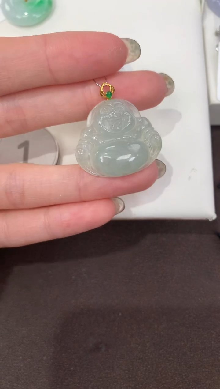 颈饰18K金镶嵌翡翠天然缅甸A货翡翠