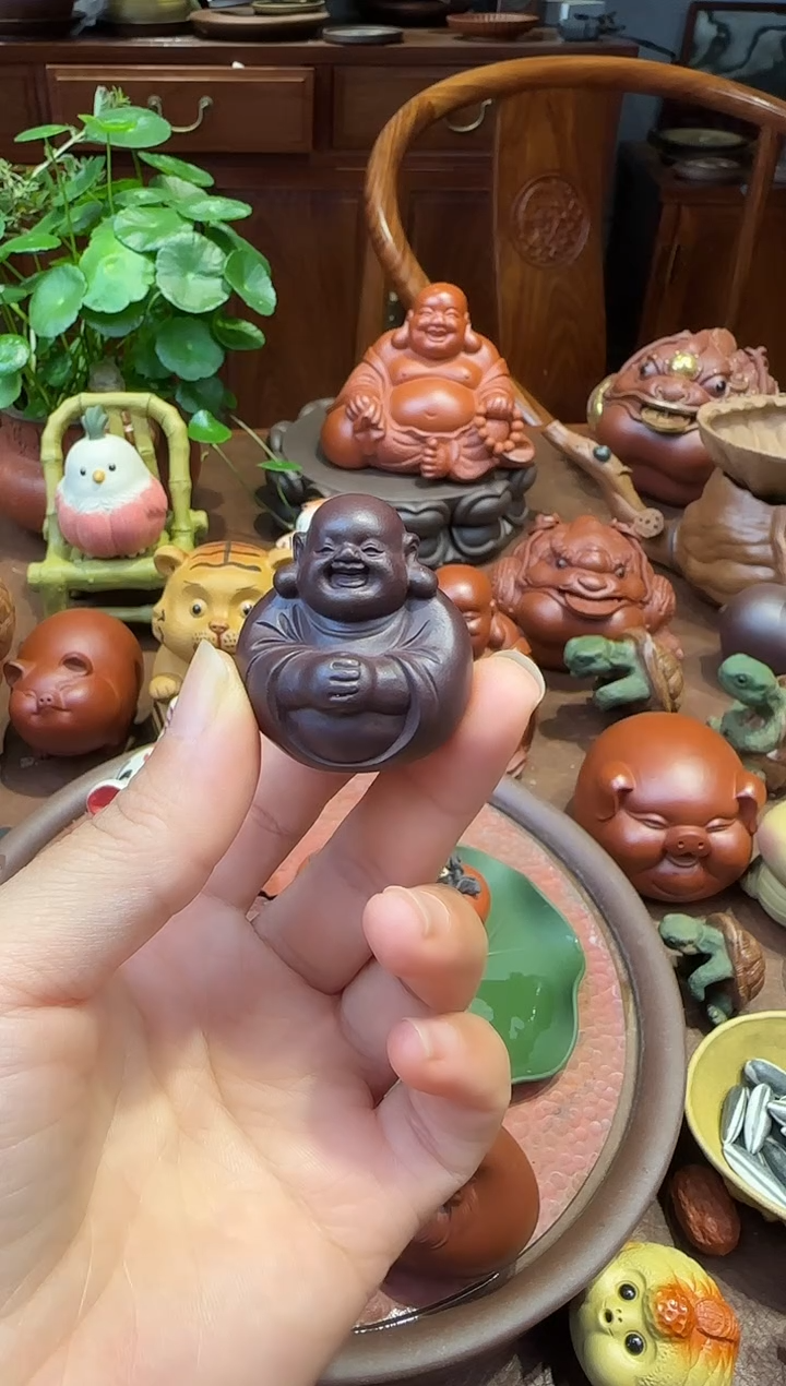 紫砂茶宠紫泥小弥勒