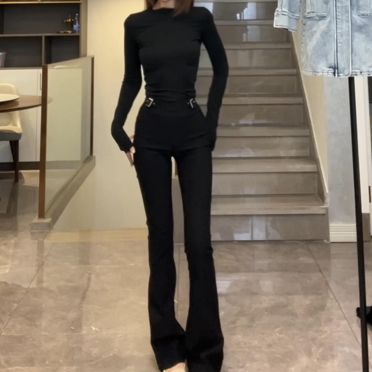 秋冬季新款高弹力超长喇叭裤