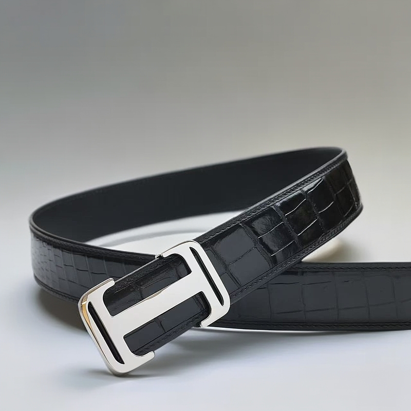 进口鳄鱼皮3.8宽打孔男士皮带潮流百搭腰带男款时尚休闲轻奢真皮