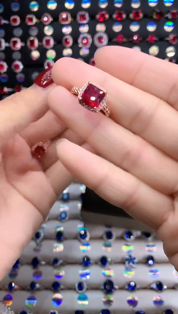 【闪购商品】红宝石戒指银S925镶嵌玫瑰金8