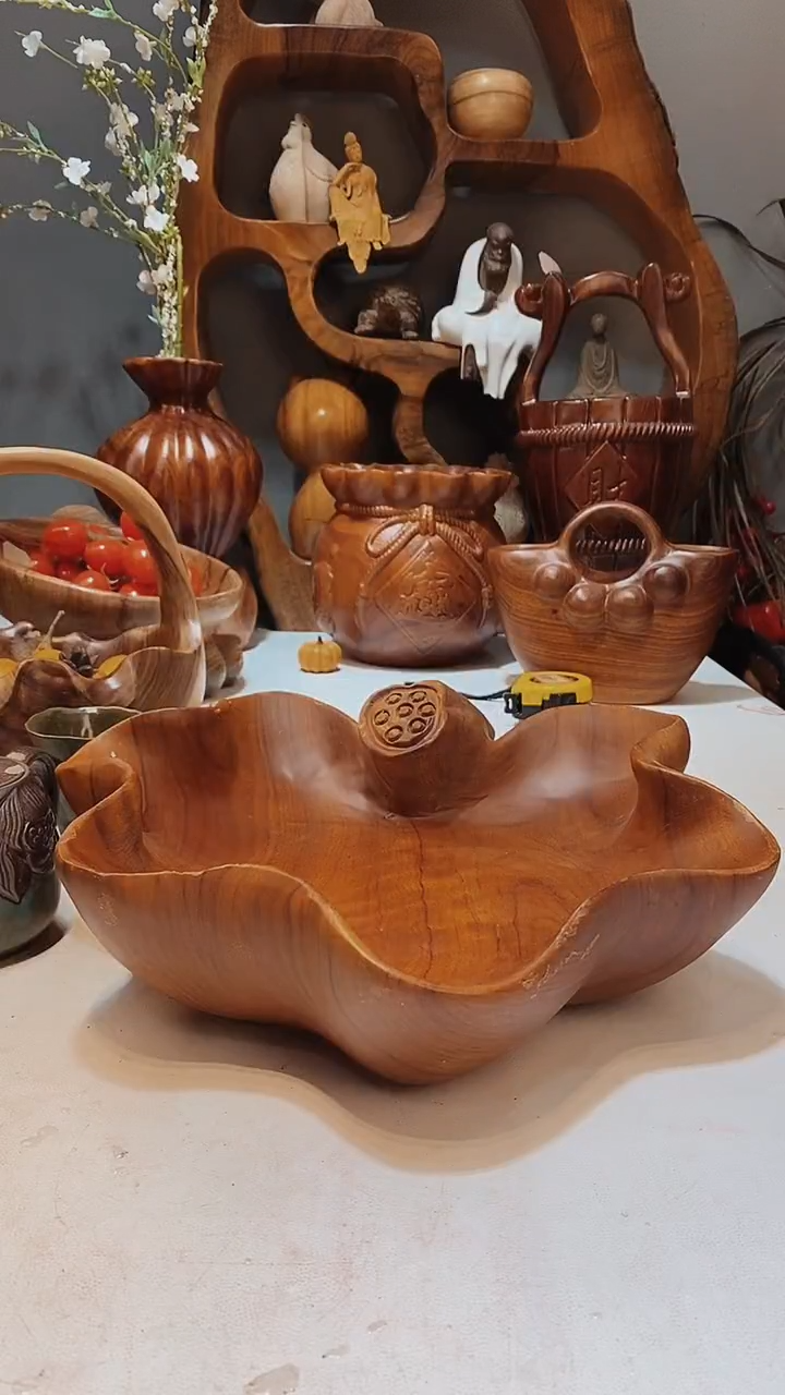 香樟木A32莲蓬果盆/尺寸