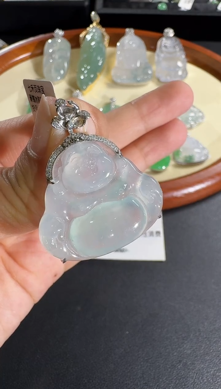 【闪购商品】翡翠吊坠(不含链)18K金镶嵌【源头工厂】钻石镶嵌