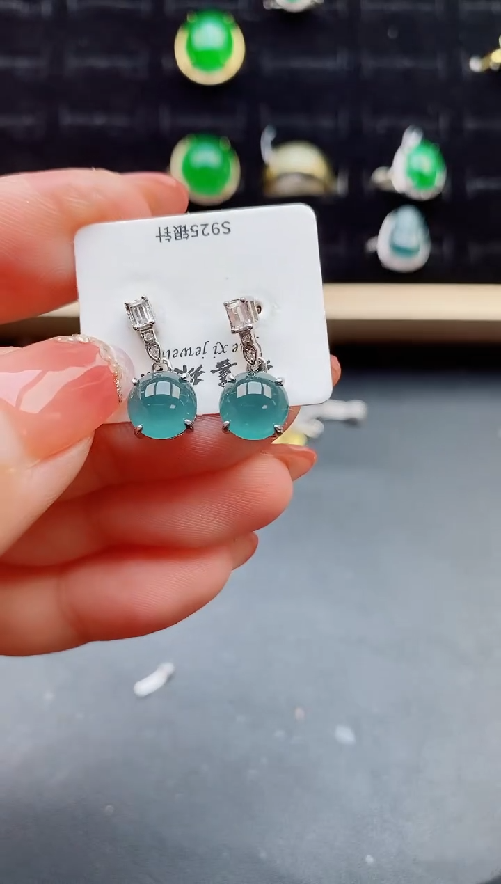 【闪购商品】翡翠耳饰银S925镶嵌12121