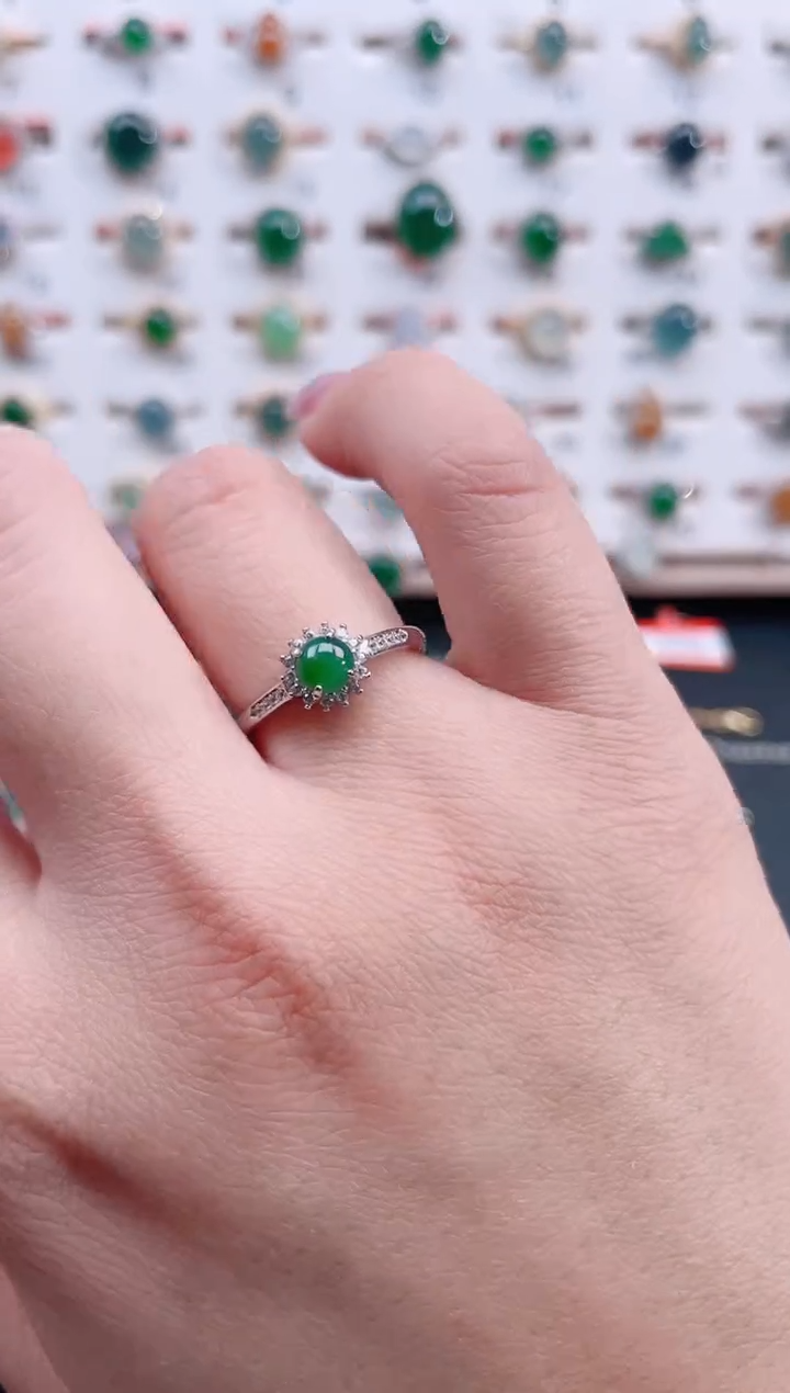 银S925镶嵌戒指翡翠天然翡翠