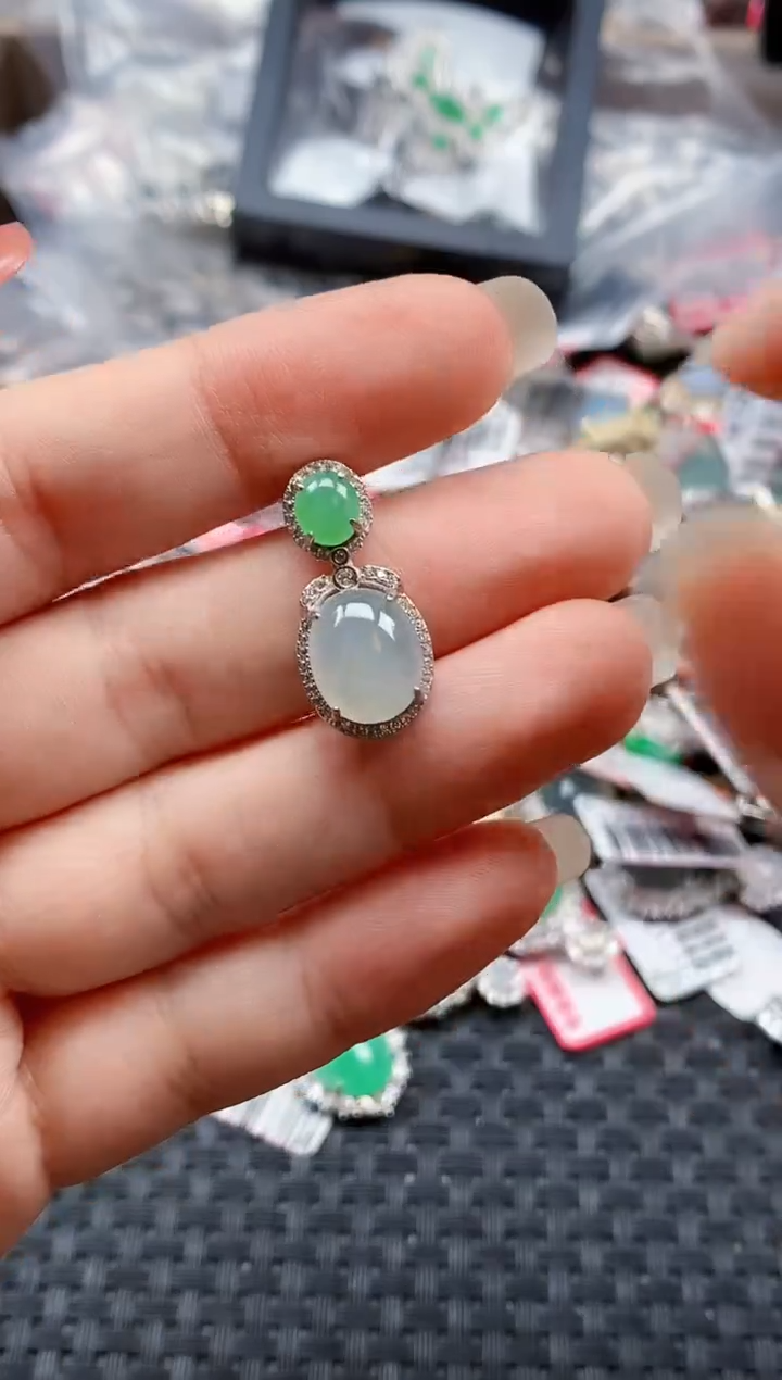 银S925镶嵌戒指翡翠天然A货缅甸翡翠
