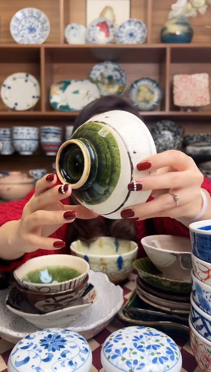 【闪购商品】瓷片织部乱线12.5cm高脚饭碗