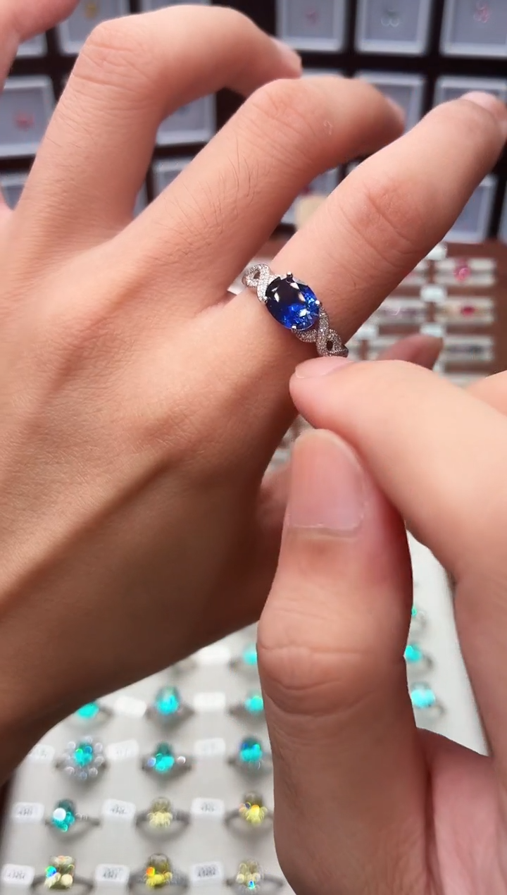 戒指蓝宝石银S925镶嵌11111