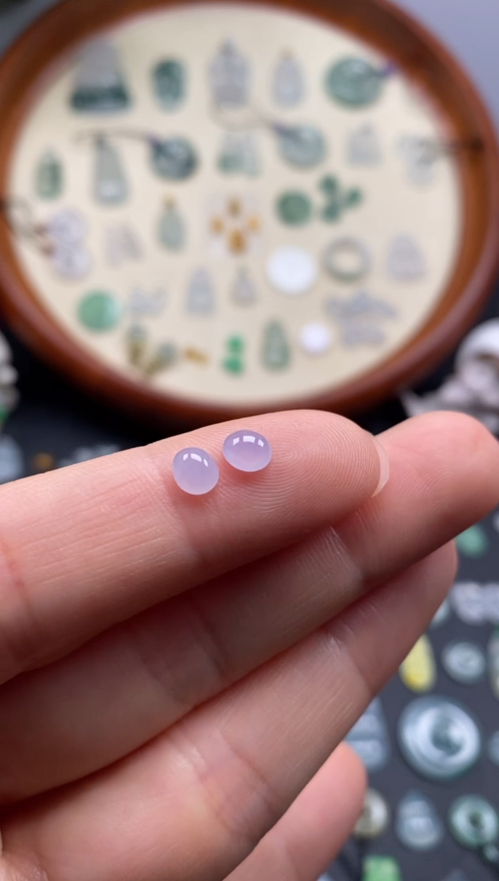 翡翠未镶嵌颈饰冰紫蛋面1对/芬