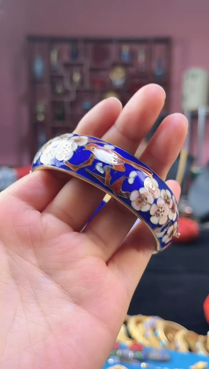 非遗 景泰蓝喜上眉梢开口镯 58-64 宝蓝