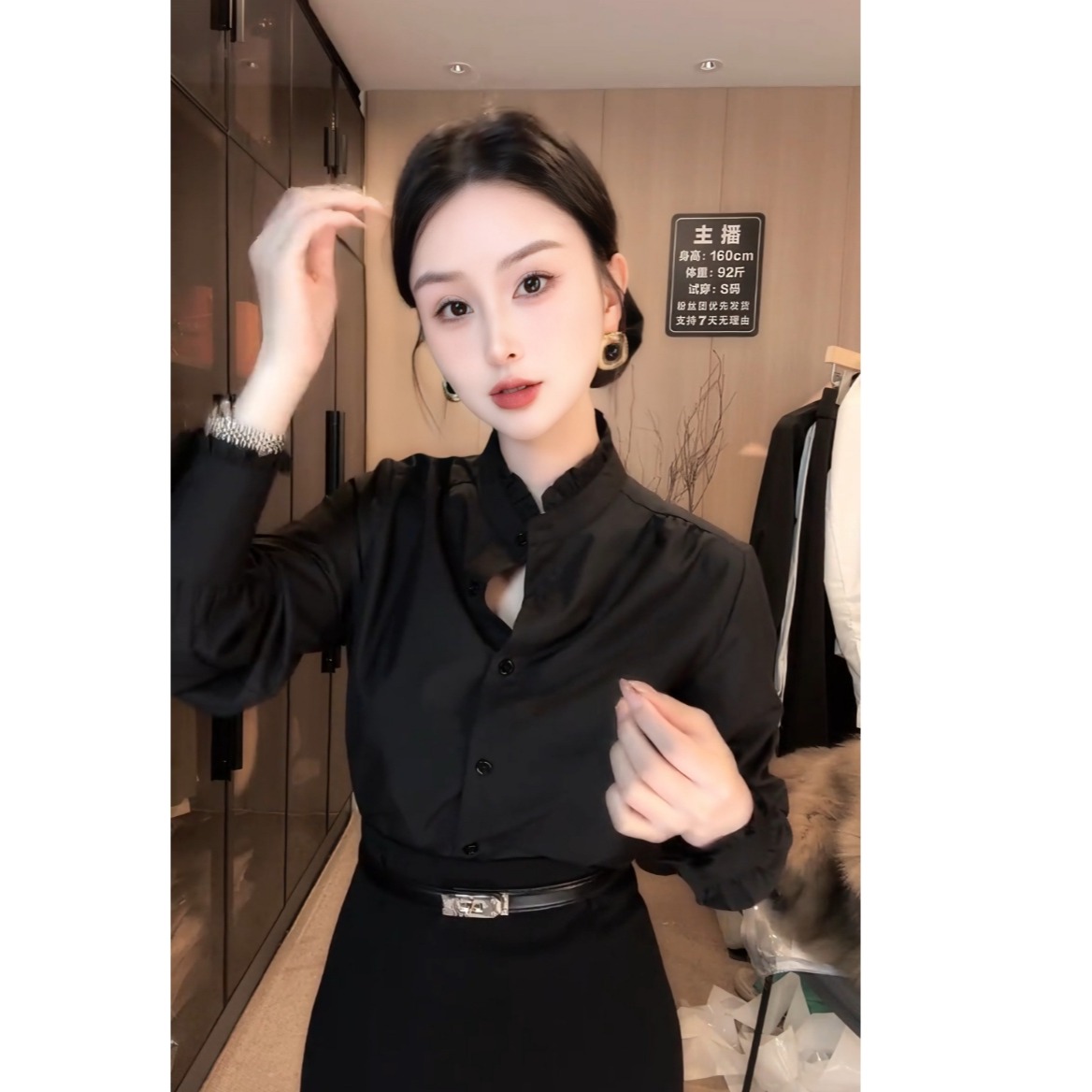 刘欣服饰 四季款气质显瘦设计感长袖极简衬衫轻奢时尚上衣2758