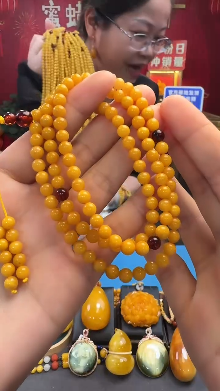 未镶嵌项链琥珀蜜蜡圆珠项链