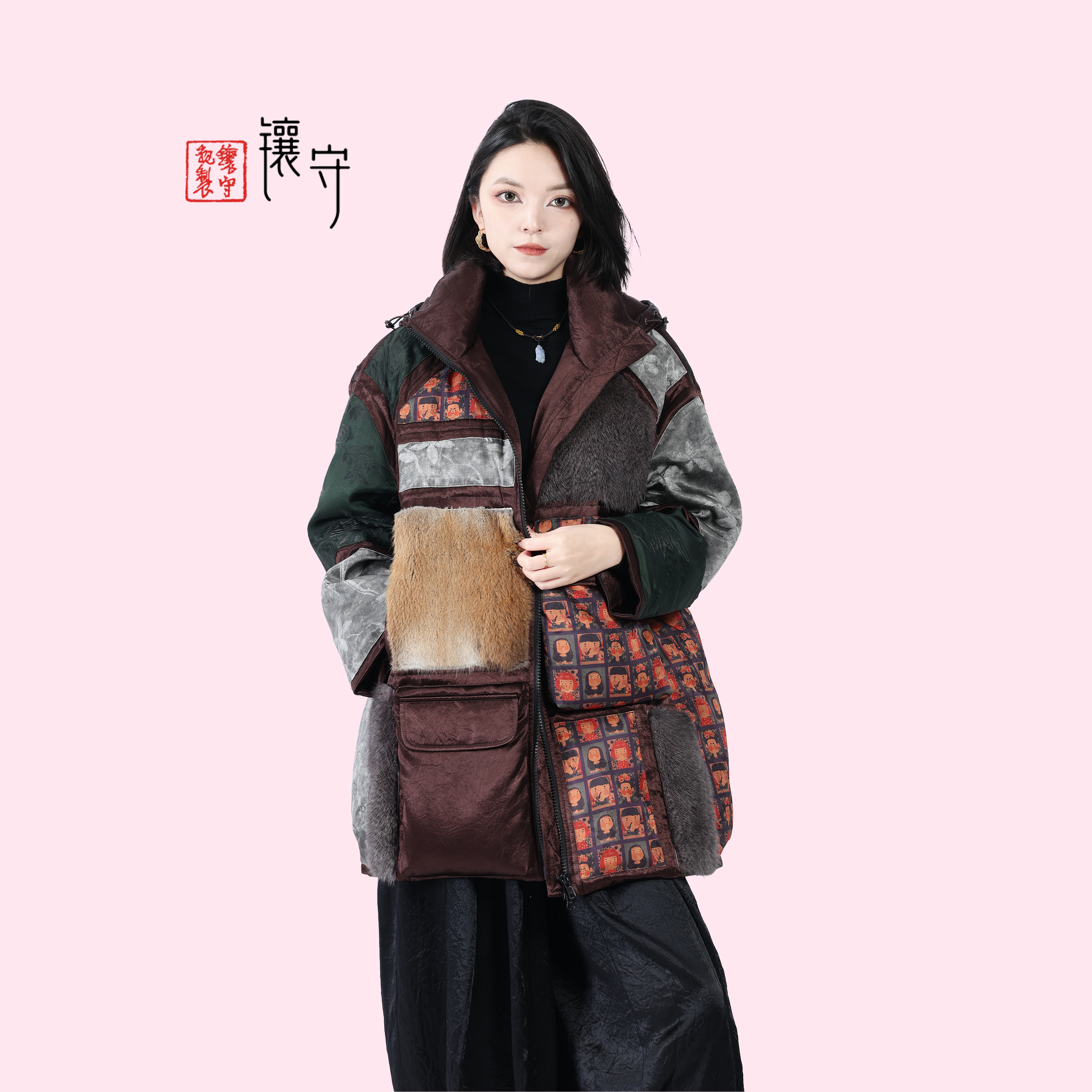 【镶守·缘起】冬季中式优雅气质时尚宽松保暖中长款白鹅绒服G3672