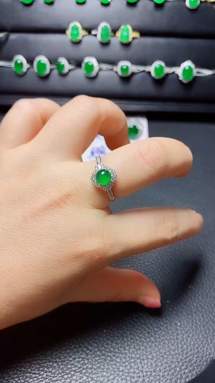 银S925镶嵌戒指翡翠天然翡翠A货s925银镶