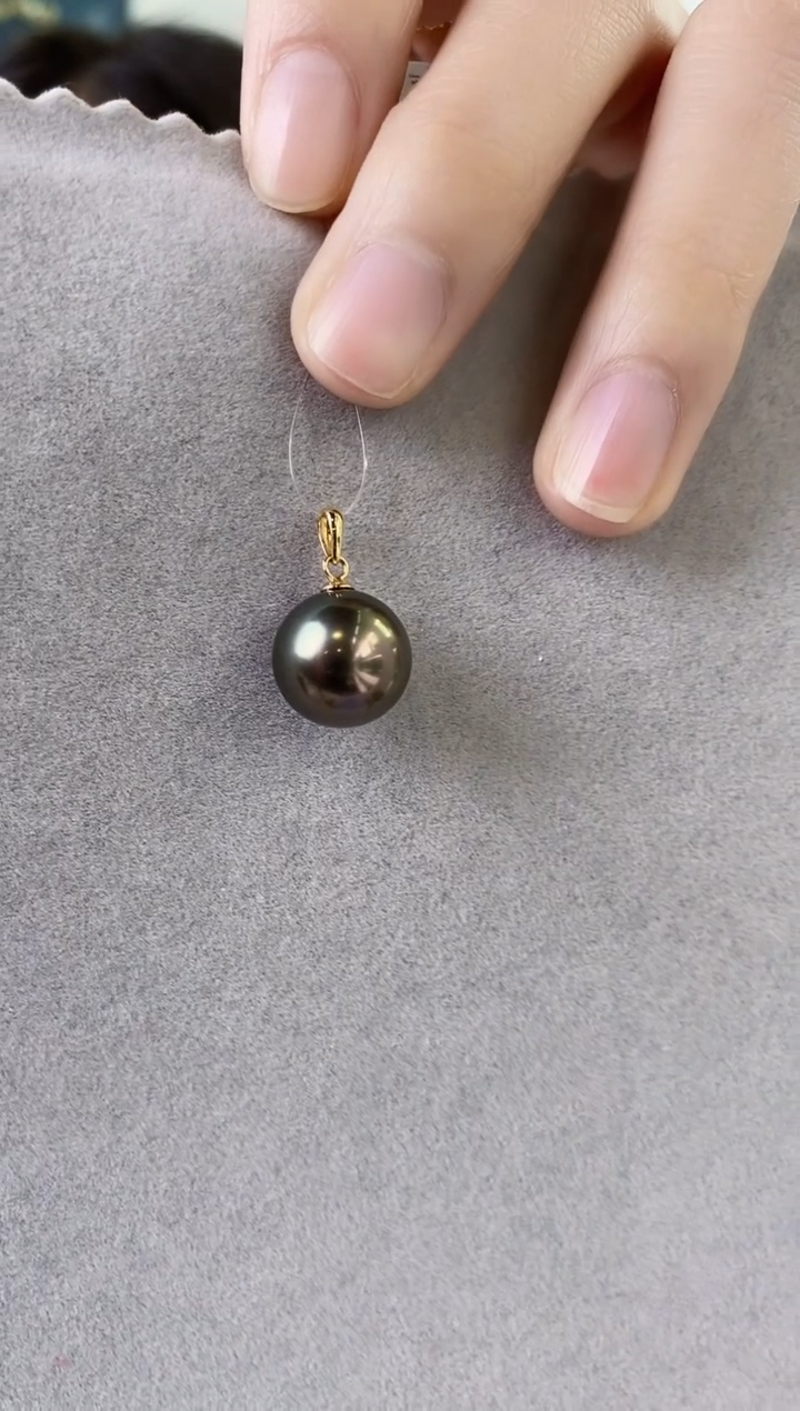 【闪购商品】海水珍珠吊坠(不含链)18K金镶嵌11-12大溪地黑珍珠吊坠