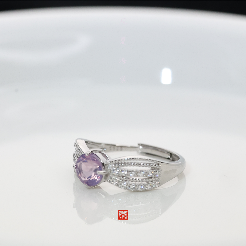 星丨S925银天然紫玉晶水晶戒指（颜色微不同）
